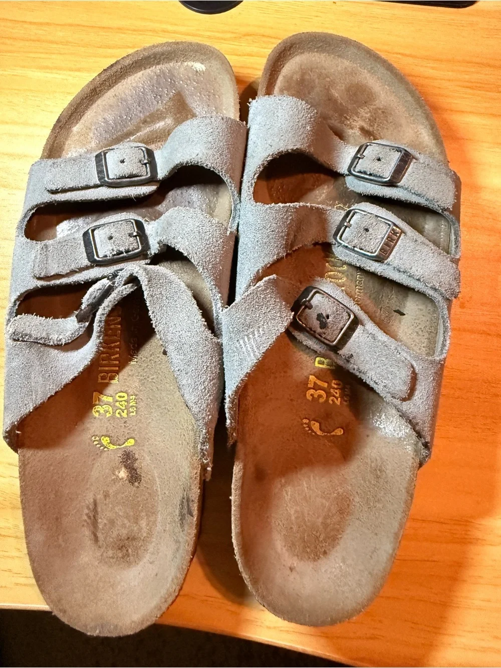 Birkenstock Suede Triple-Strap Sandals in Gray